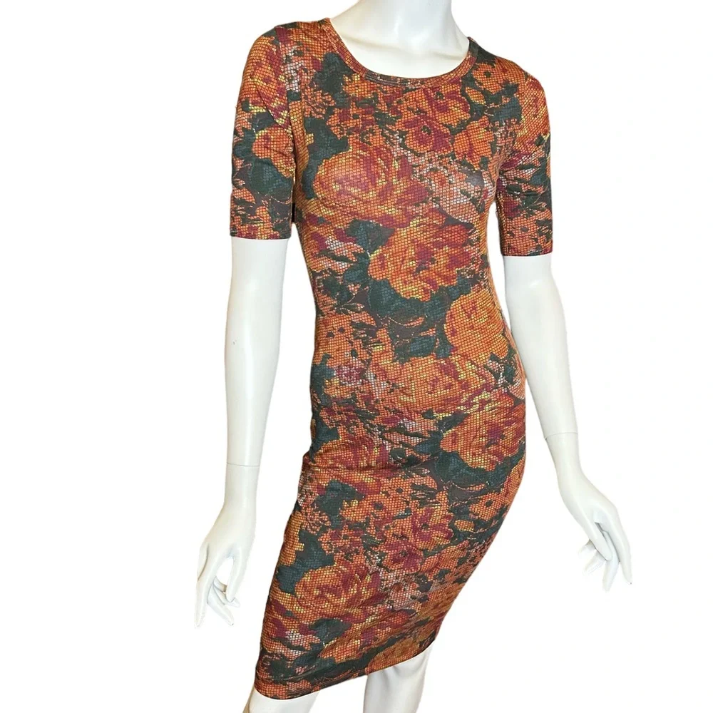 NWT LuLaRoe Julia Orange Floral Body-Con Dress Size XXS - Picture 1 of 15